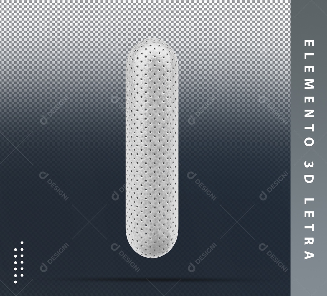 Letra I Cinza Com Detalhes Elemento 3D Para Composição PSD