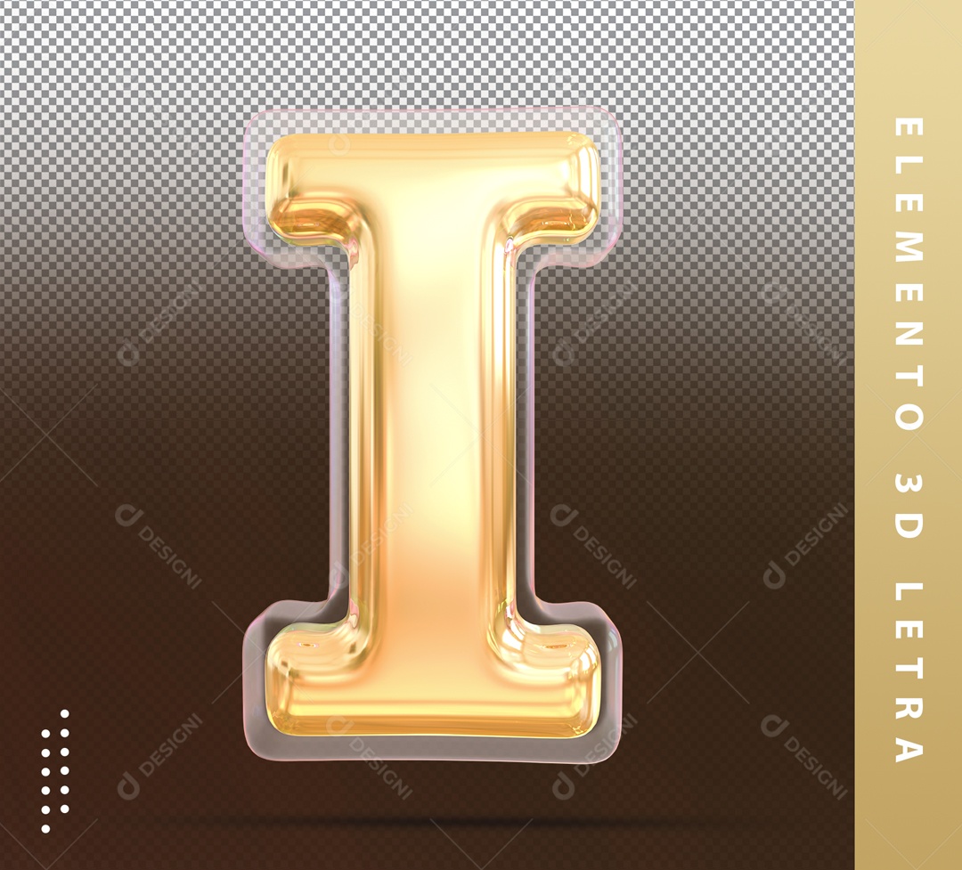 Letra 3D I Dourada Para Composição PSD