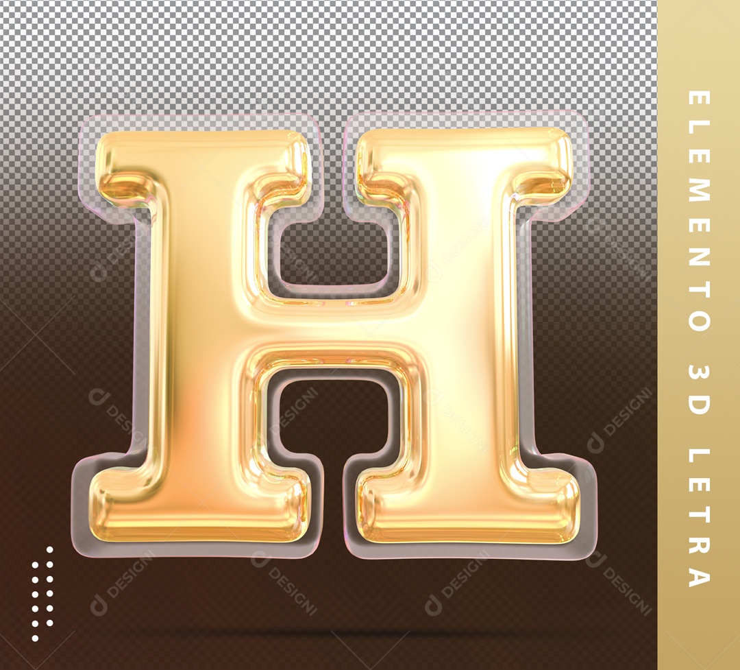 Letra 3D H Dourada Para Composição PSD