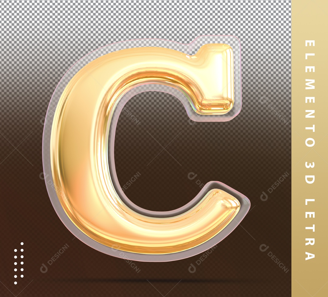 Letra 3D C Dourada Para Composição PSD