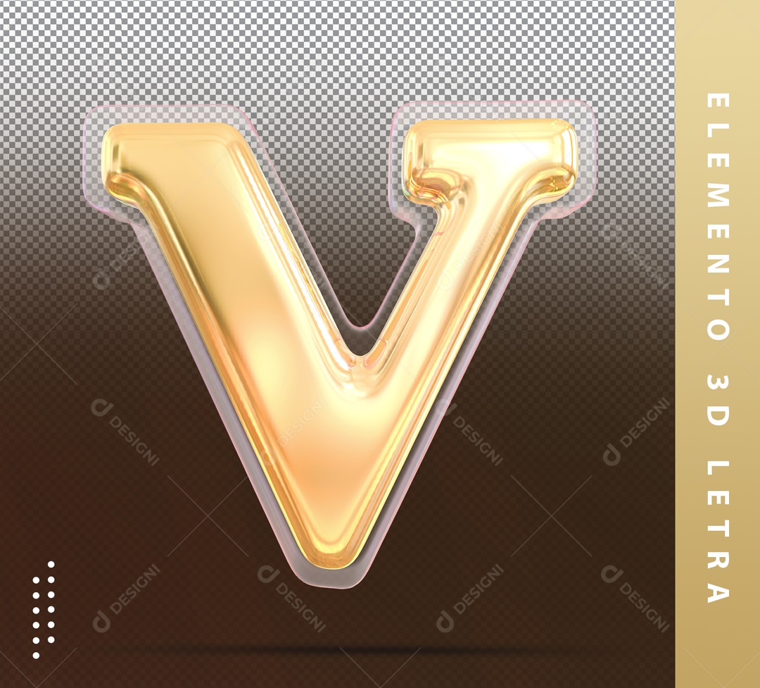 Letra 3D V Dourada Para Composição PSD