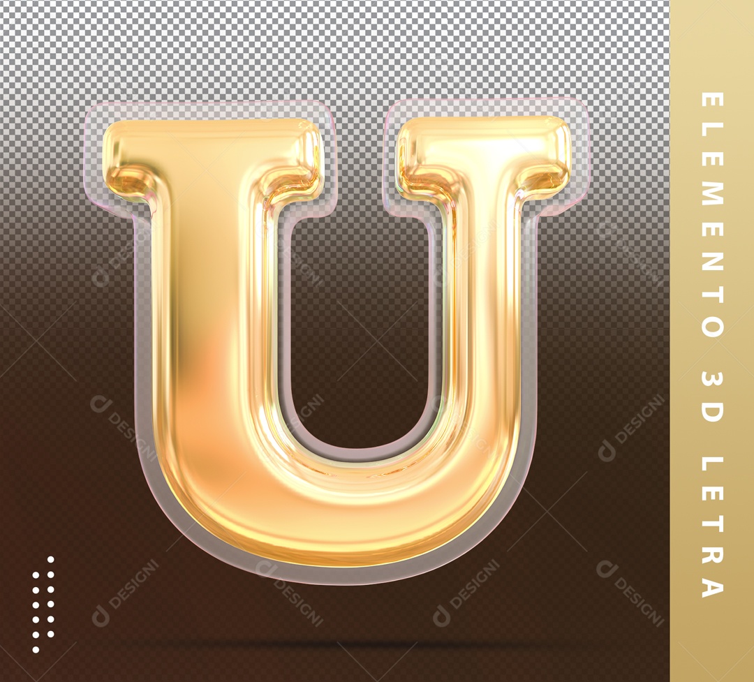 Letra 3D U Dourada Para Composição PSD
