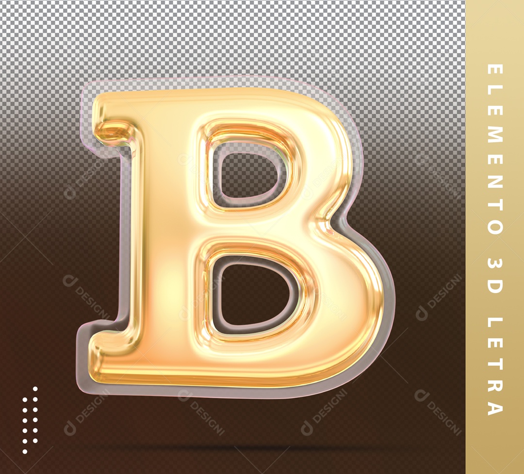 Letra 3D B Dourada Para Composição PSD
