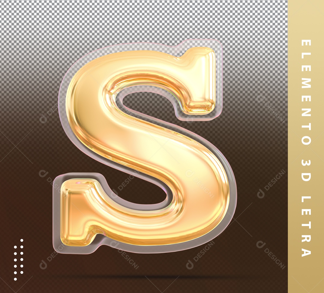 Letra 3D S Dourada Para Composição PSD