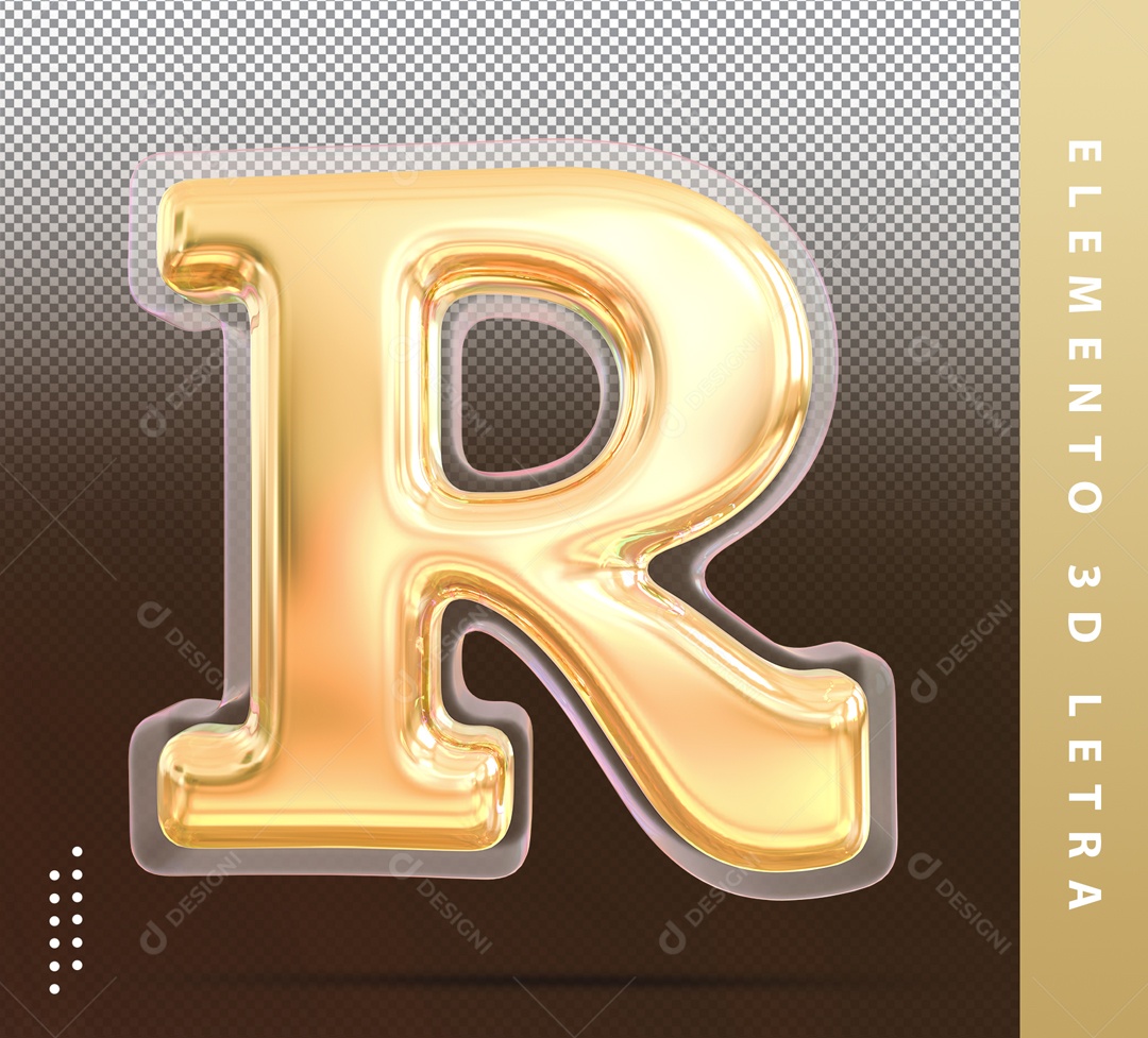 Letra 3D R Dourada Para Composição PSD
