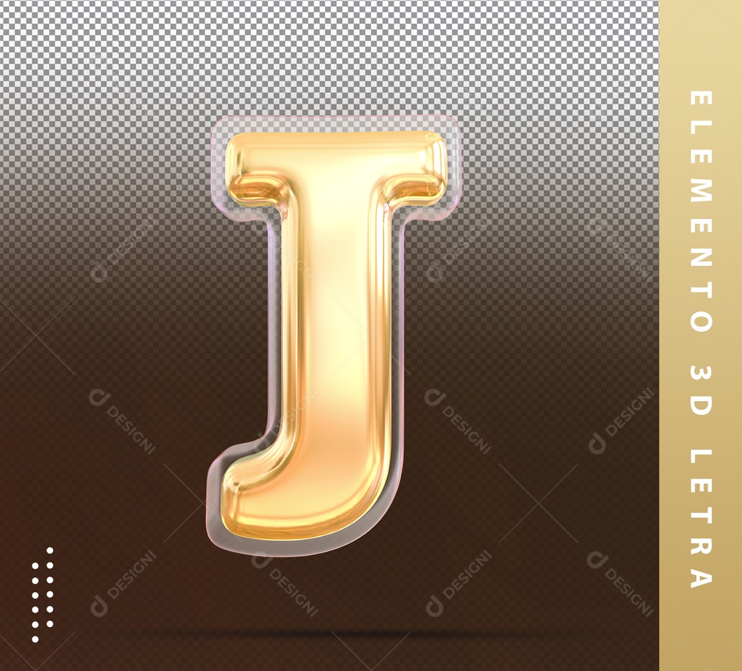 Letra 3D J Dourada Para Composição PSD