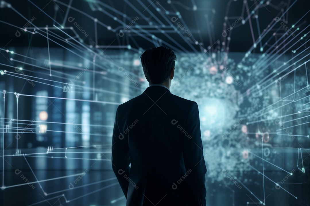 Belo empresário navegando por tecnologia digital legais em computador IA