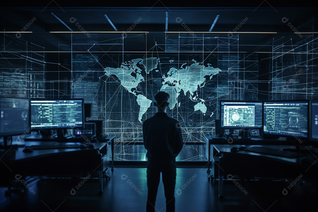 Belo empresário navegando por tecnologia digital legais em computador IA