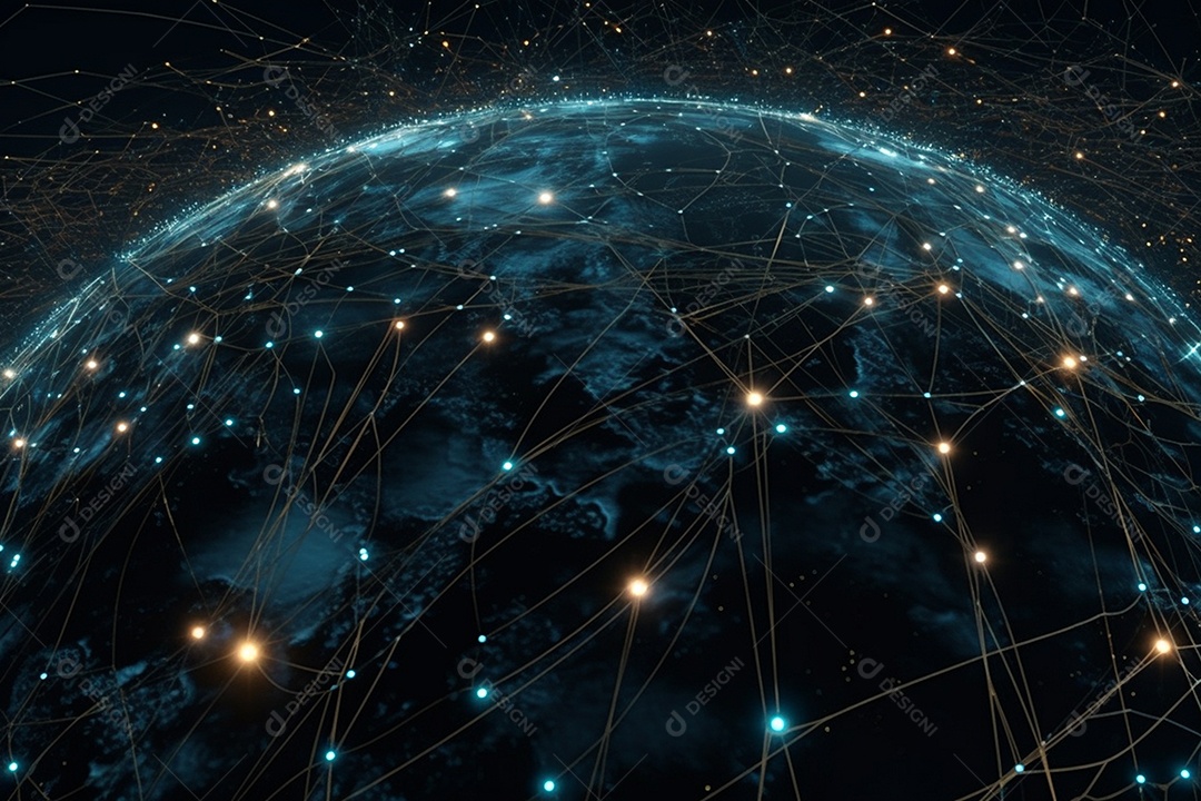 Linhas de conexão ao redor da superfície da terra tecnologia futura  IA