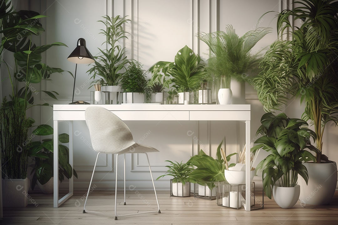 Interior moderno de casa com mesa com plantas modernas