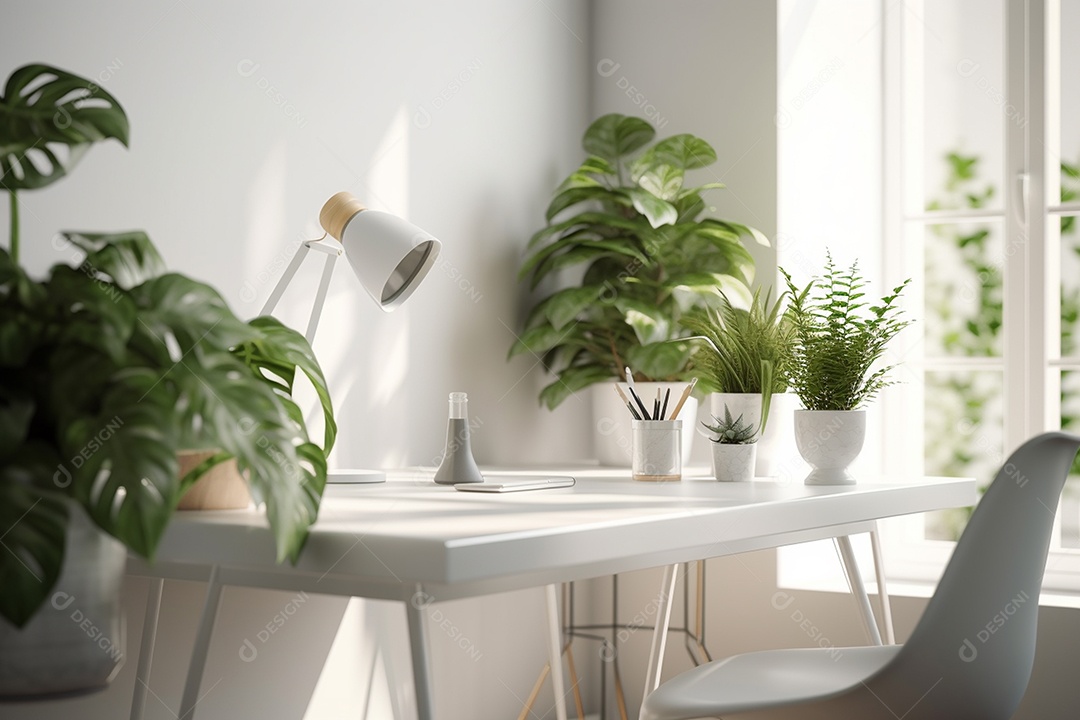 Interior moderno de casa com mesa com plantas modernas