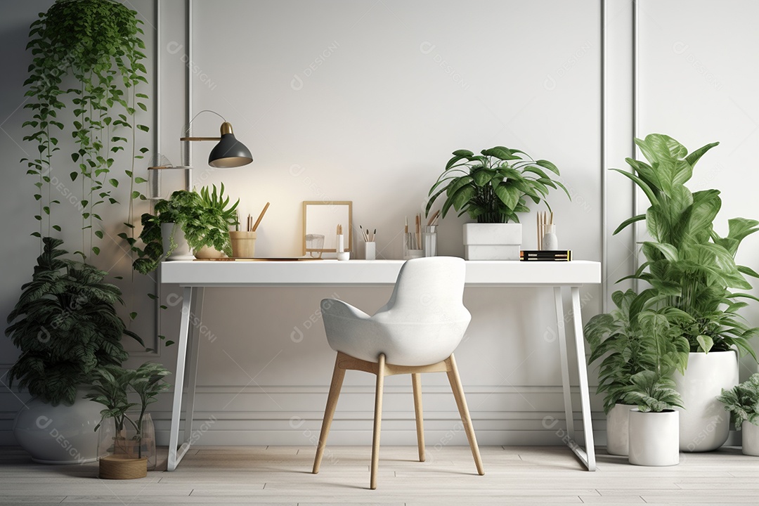 Interior moderno de casa com mesa com plantas modernas
