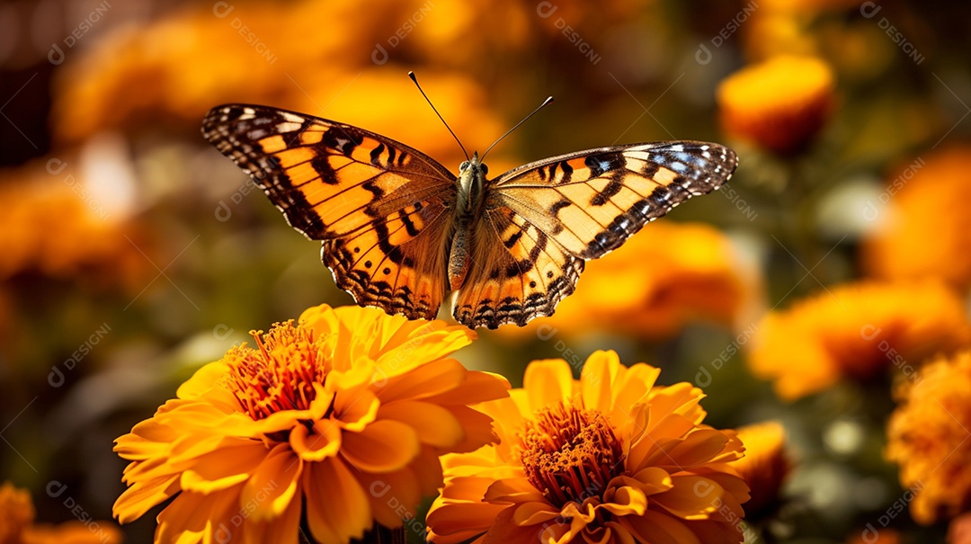 Linda borboleta sobre flor amarela no jardim