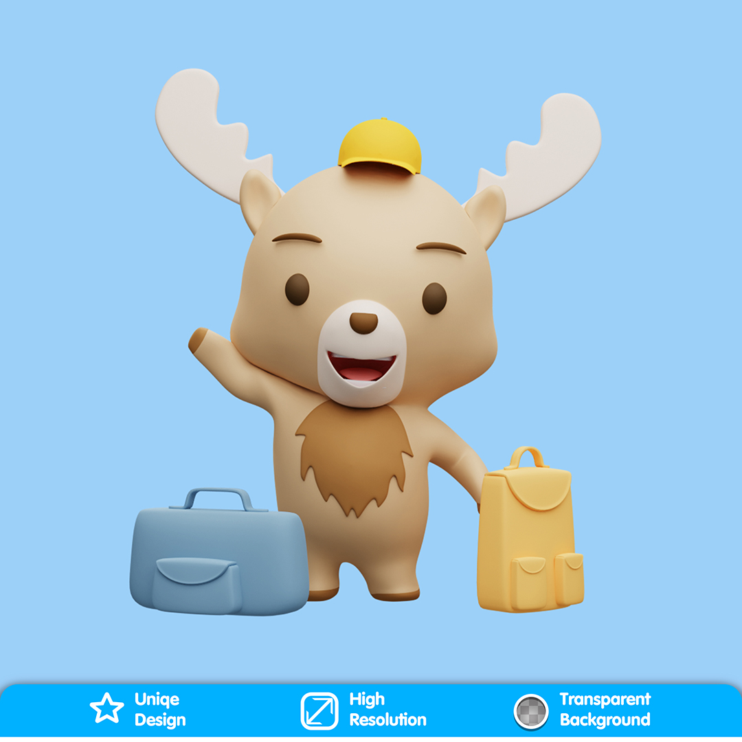 Alce Viajante Elemento 3D para Composição PSD