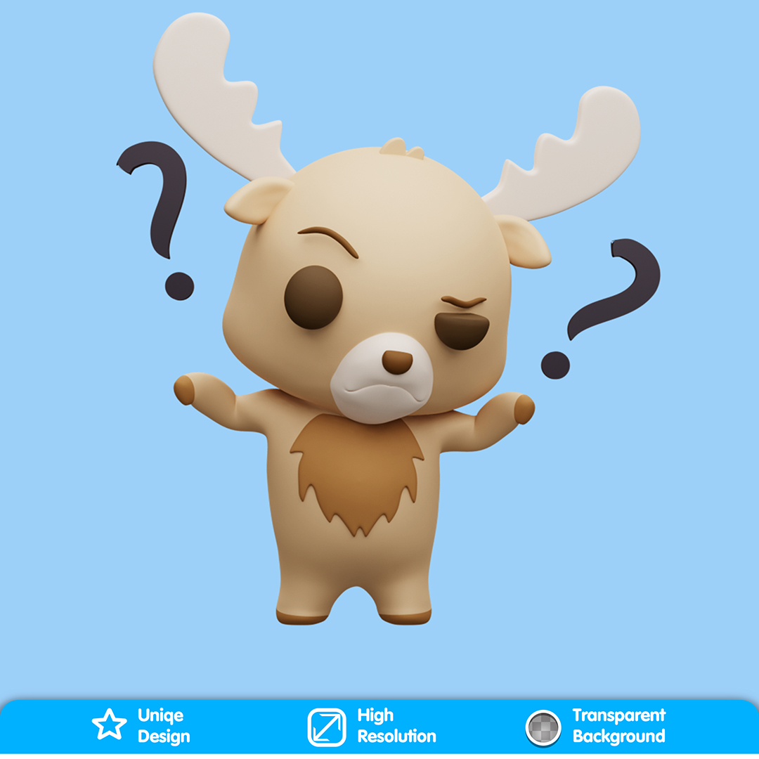 Alce Com Duvida Ilustração Elemento 3D para Composição PSD