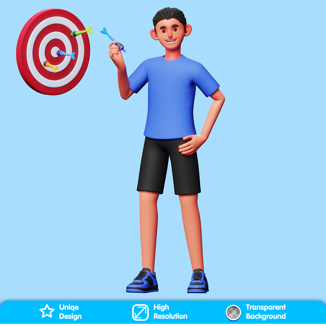 Personagem Atirando Dardos No Alvo Elemento 3D Composição PSD