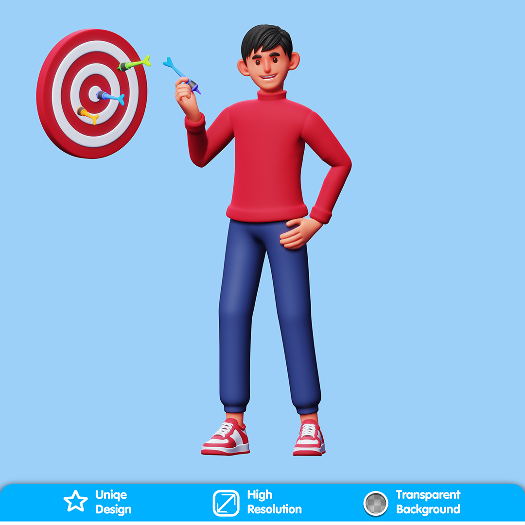 Personagem Atirando Dardos No Alvo Elemento 3D Composição PSD