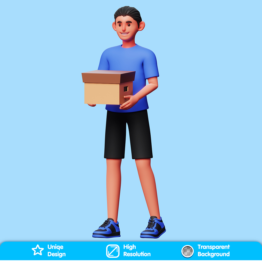 Personagem Segurando Uma Caixa Elemento 3D Composição PSD
