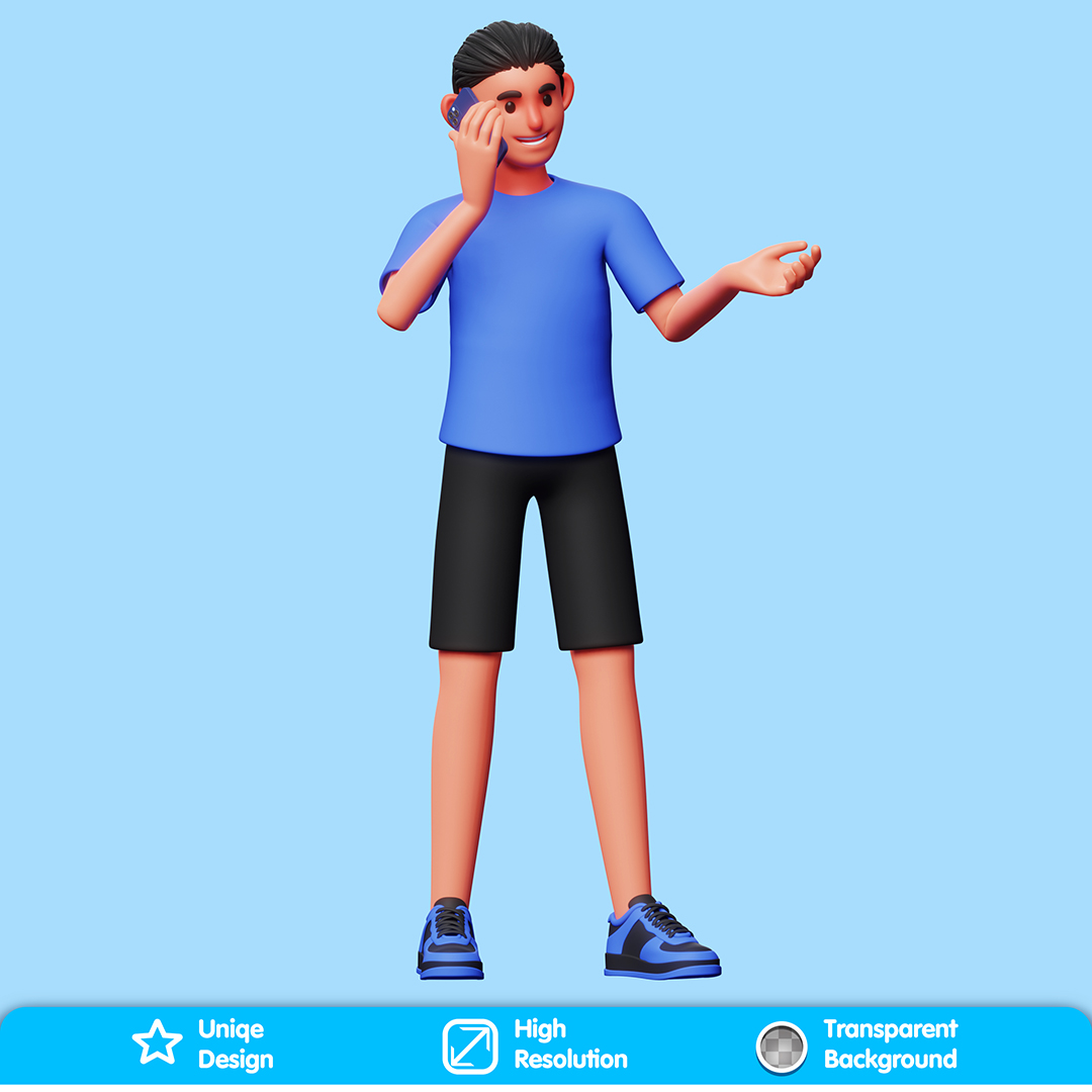 Personagem Conversando No Telefone Elemento 3D Composição PSD