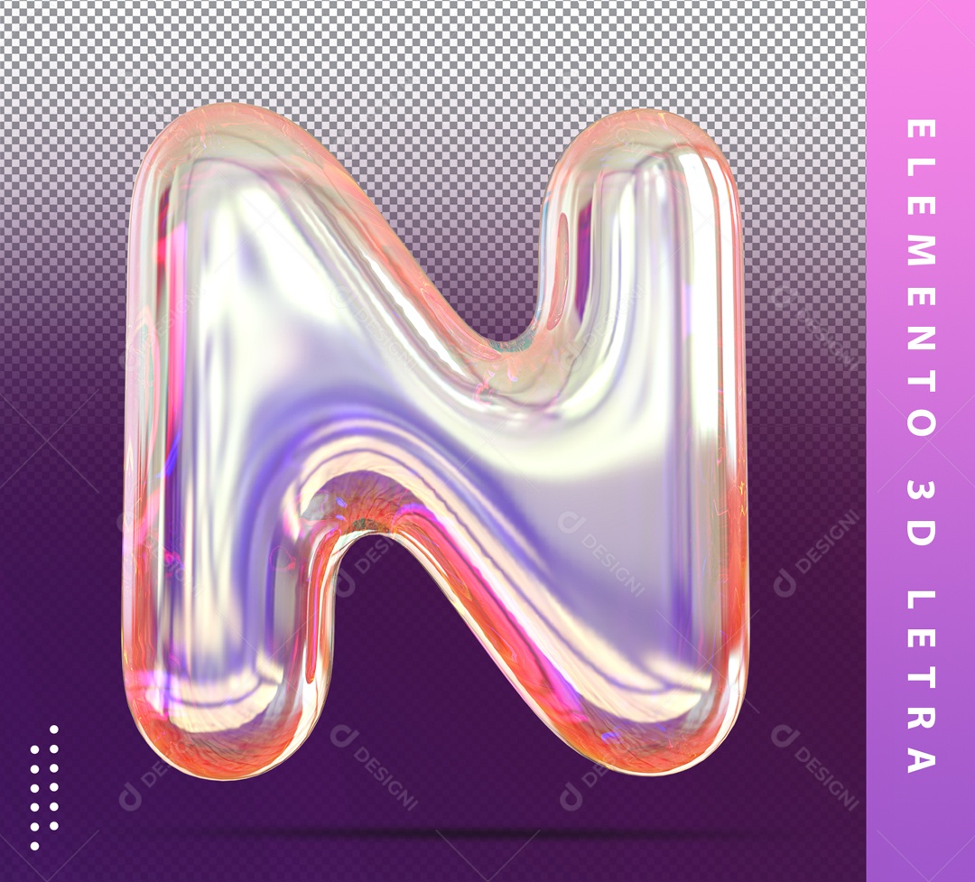 Elemento 3D Letra N Prata Com Detalhes Para Composição PSD