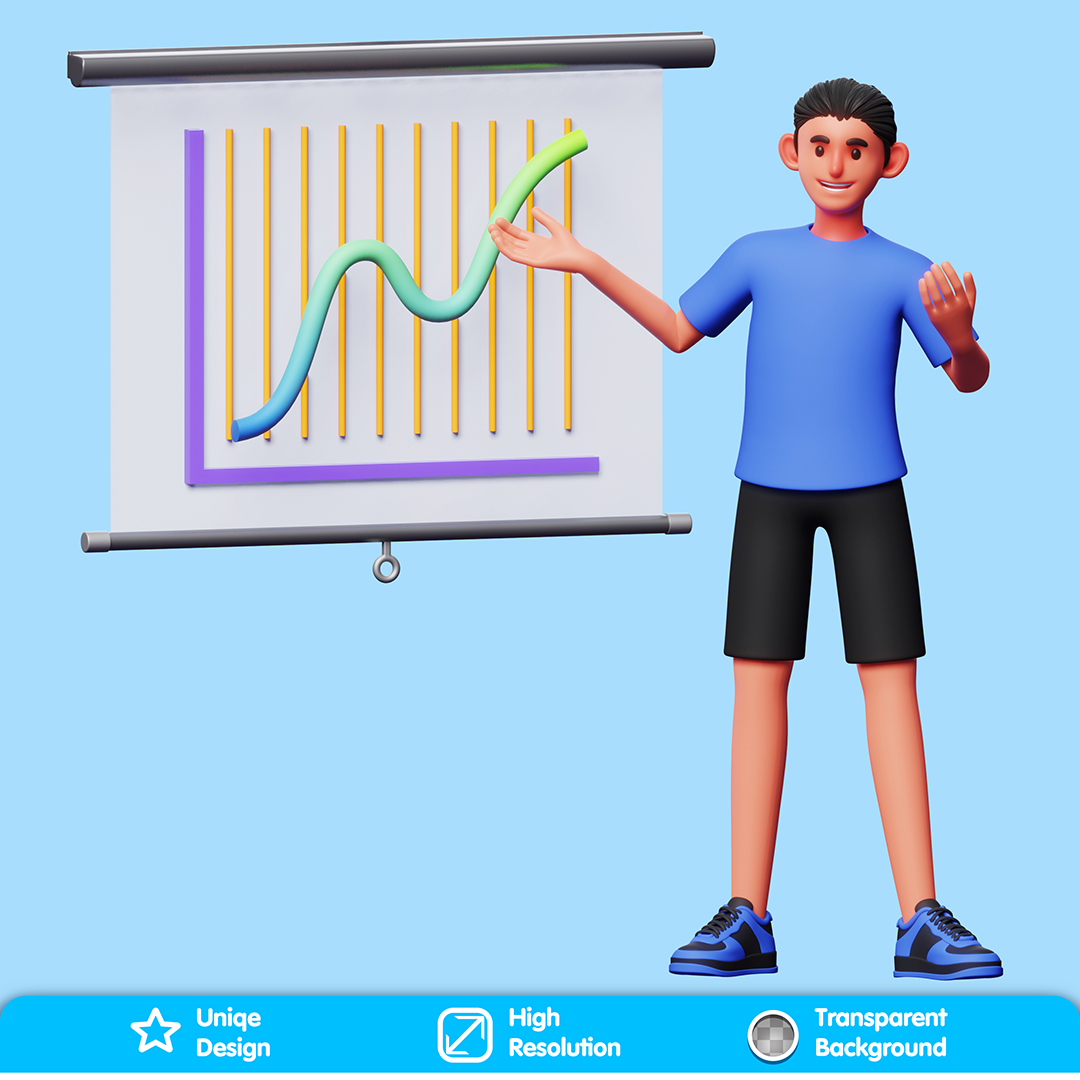 Personagem Apresentando Gráficos Elemento 3D Composição PSD