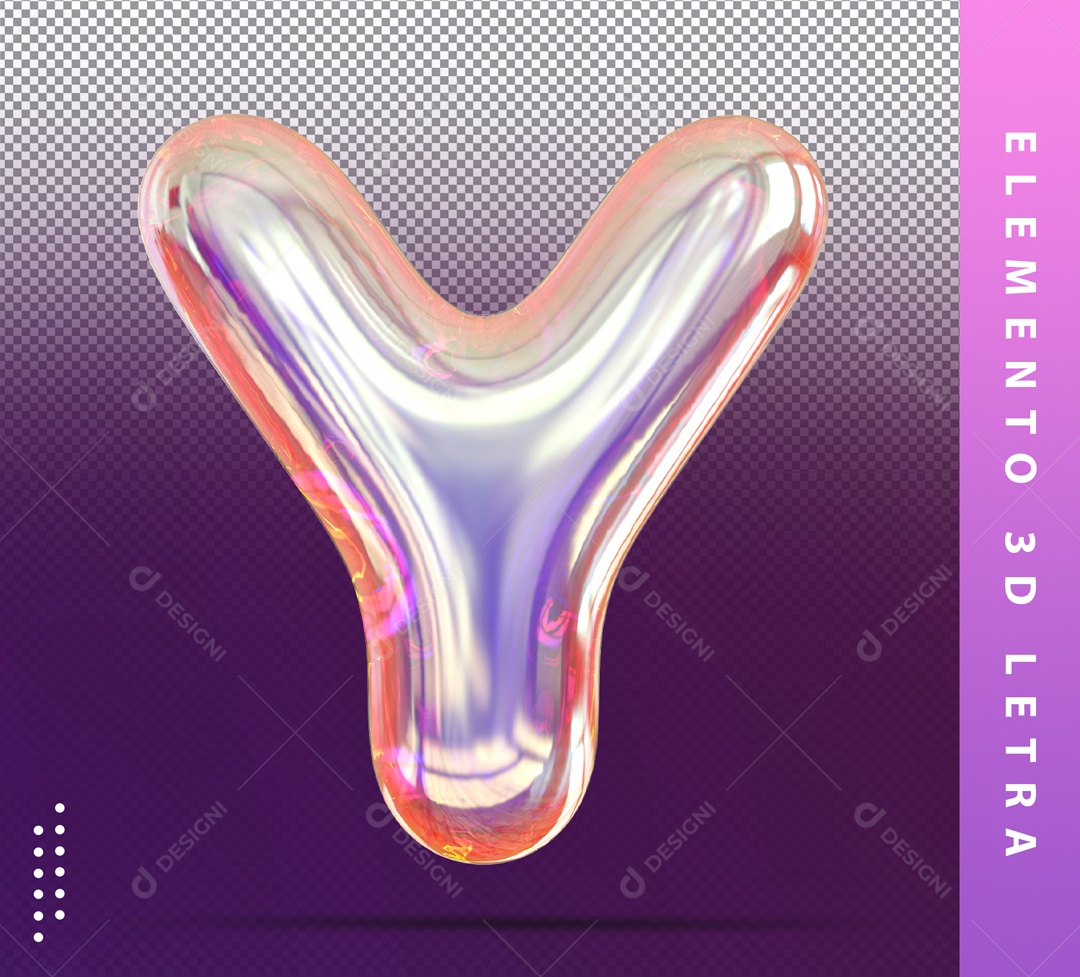 Elemento 3D Letra Y Prata Com Detalhes Para Composição PSD