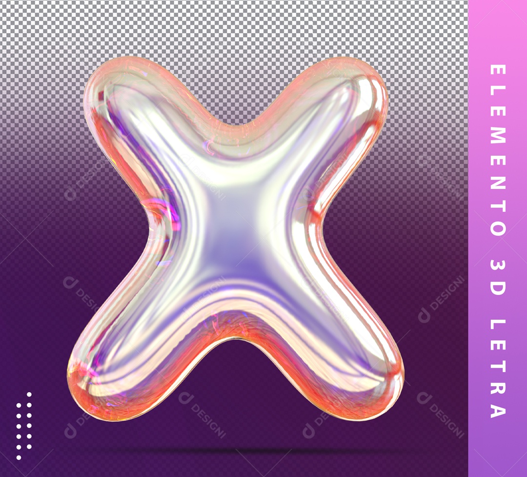 Elemento 3D Letra X Prata Com Detalhes Para Composição PSD
