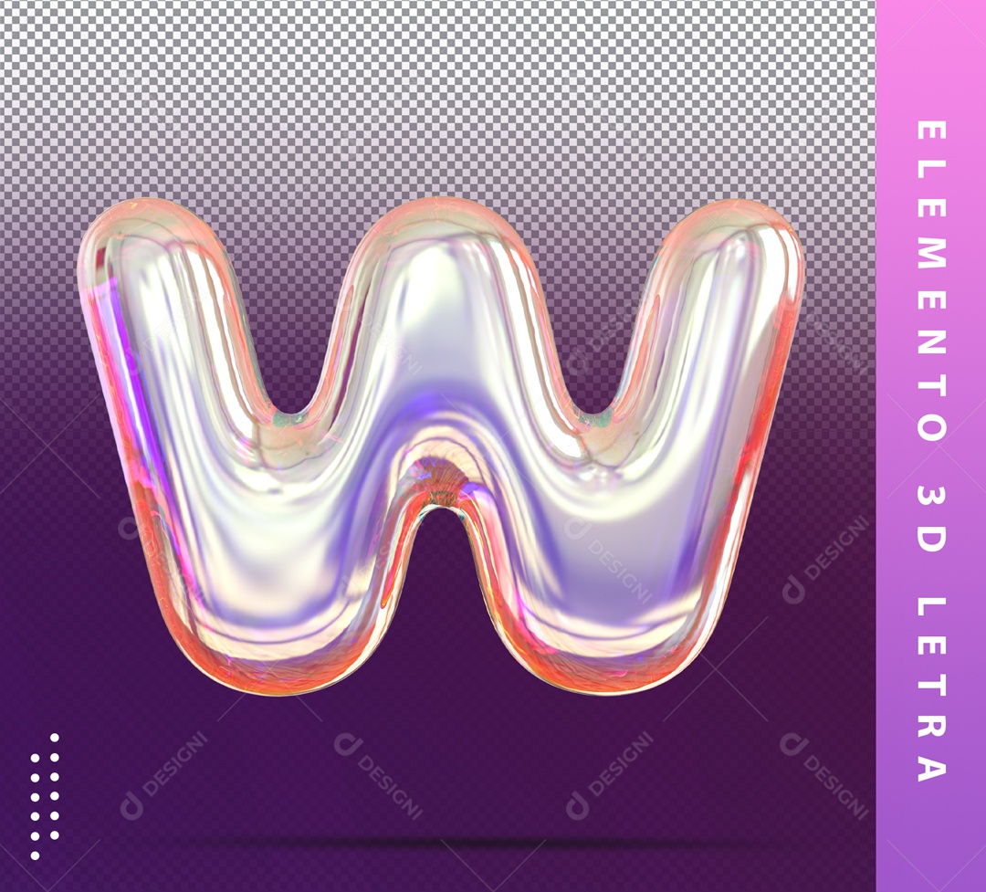 Elemento 3D Letra W Prata Com Detalhes Para Composição PSD