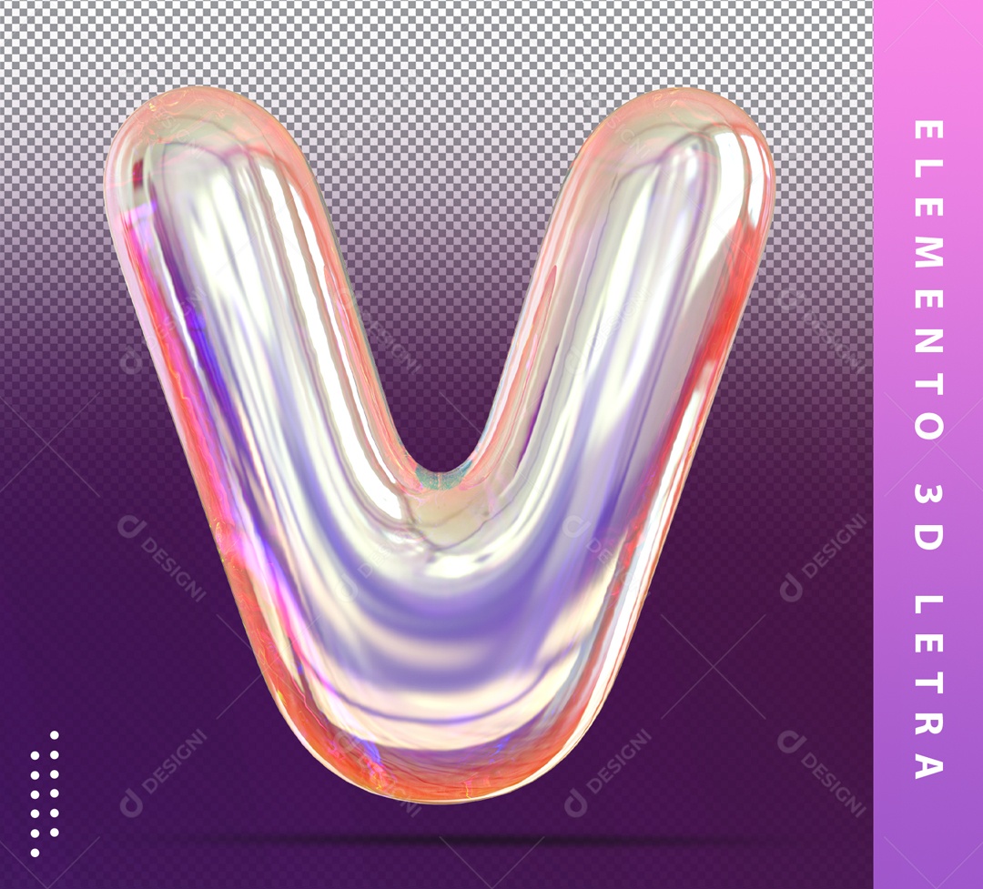 Elemento 3D Letra V Prata Com Detalhes Para Composição PSD