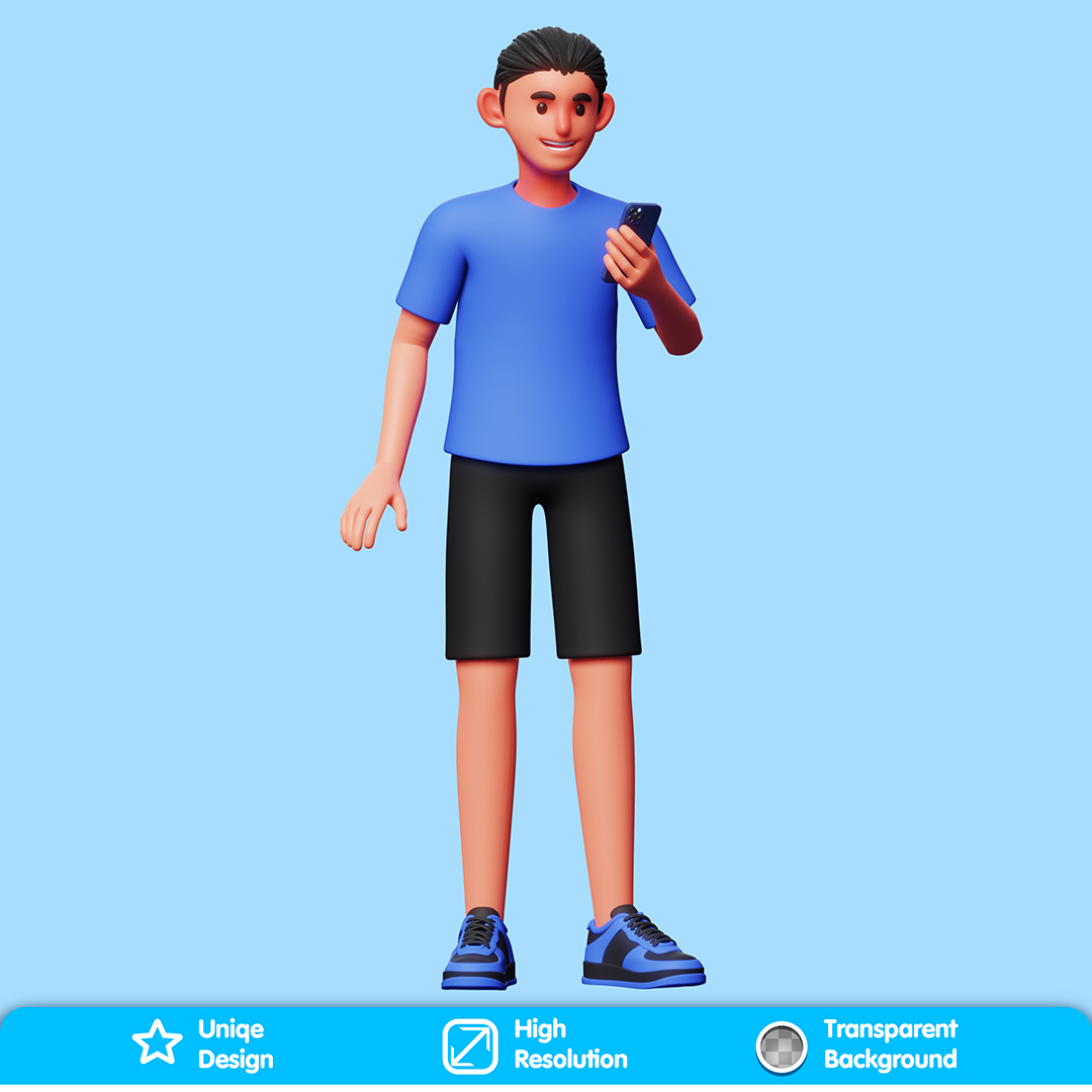 Personagem Olhando o Celular Elemento 3D Composição PSD