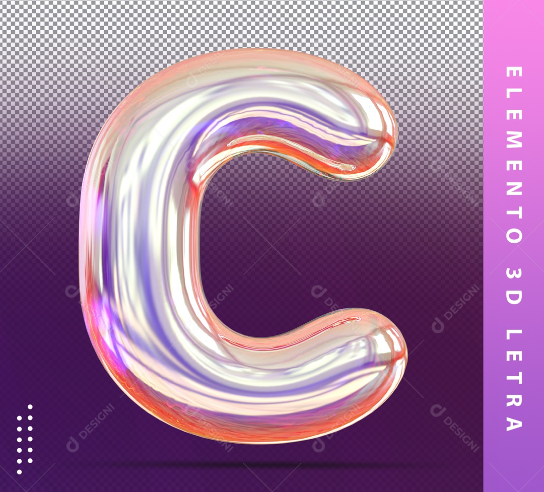 Elemento 3D Letra C Prata Com Detalhes Para Composição PSD