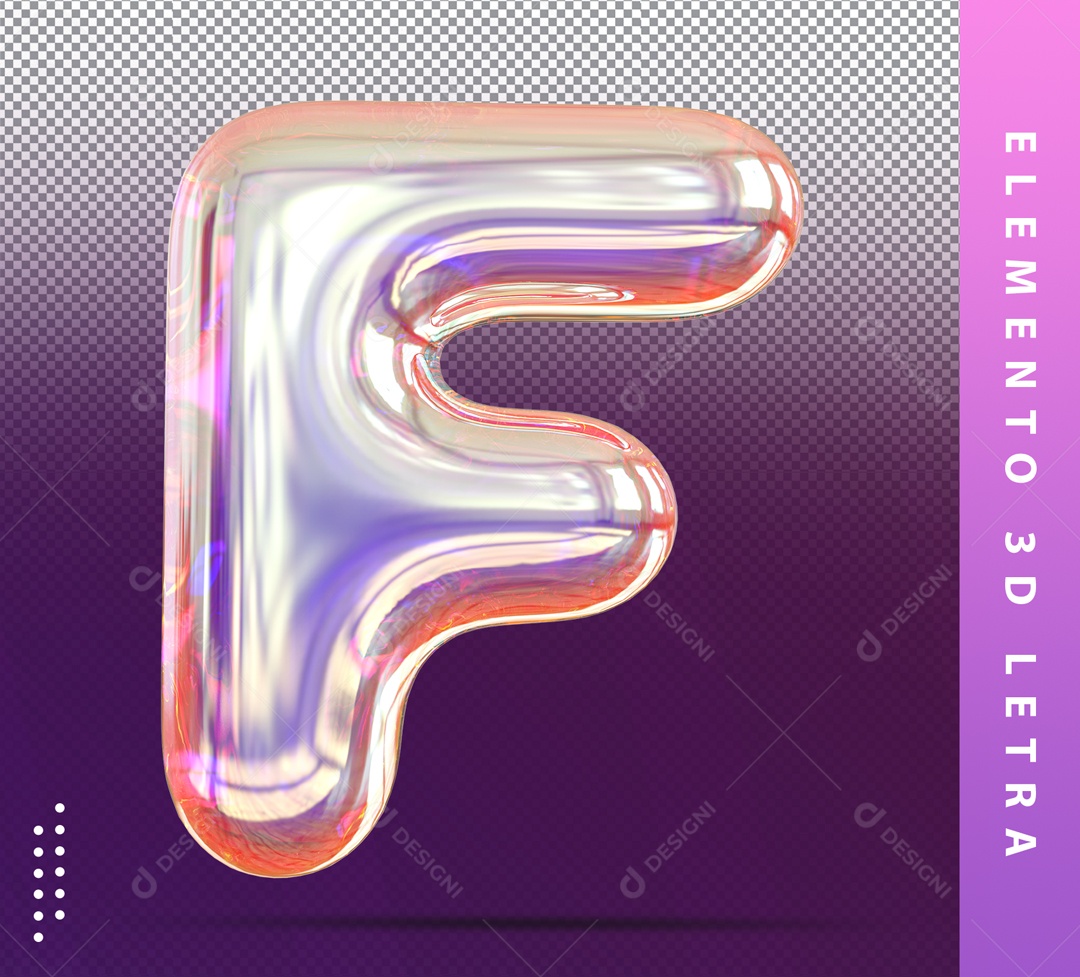 Elemento 3D Letra F Prata Com Detalhes Para Composição PSD