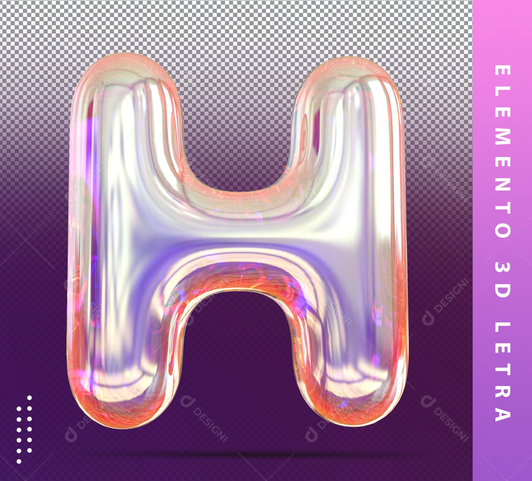 Elemento 3D Letra H Prata Com Detalhes Para Composição PSD