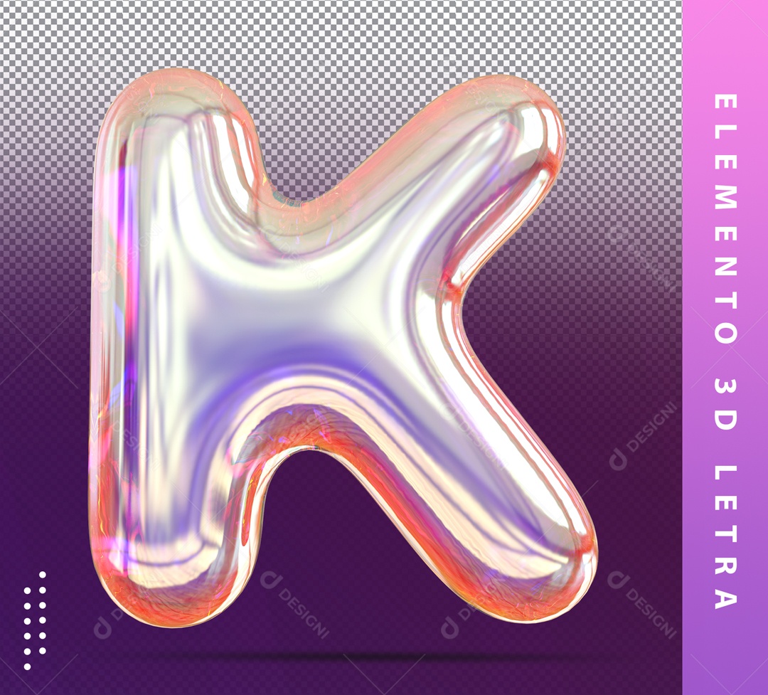 Elemento 3D Letra K Prata Com Detalhes Para Composição PSD