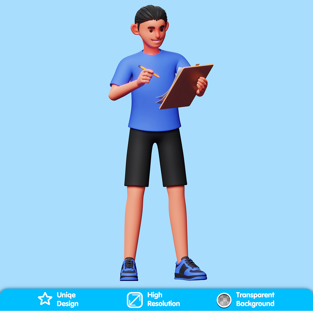 Personagem Segurando Uma Prancheta Elemento 3D Para Composição PSD