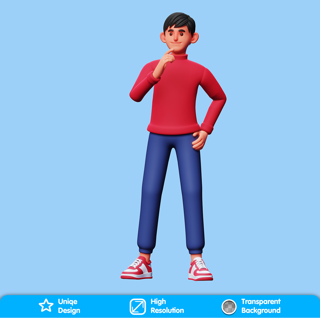 Personagem Com a Mão No Queixo Elemento 3D Para Composição PSD