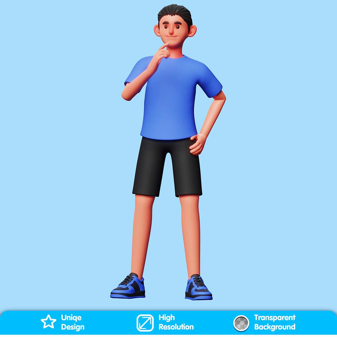 Personagem Com a Mão No Queixo Elemento 3D Para Composição PSD