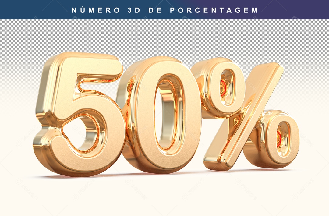 Número 3D Dourado 50% Para Composição PSD