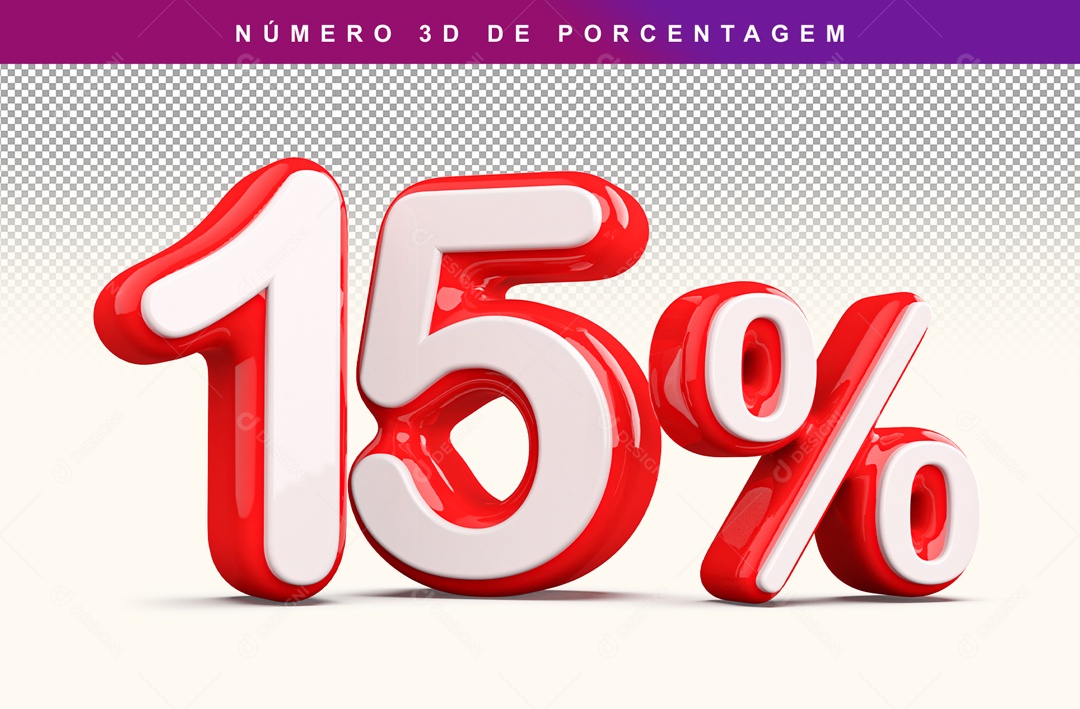 Número 3D Branco e Vermelho 15% Para Composição PSD