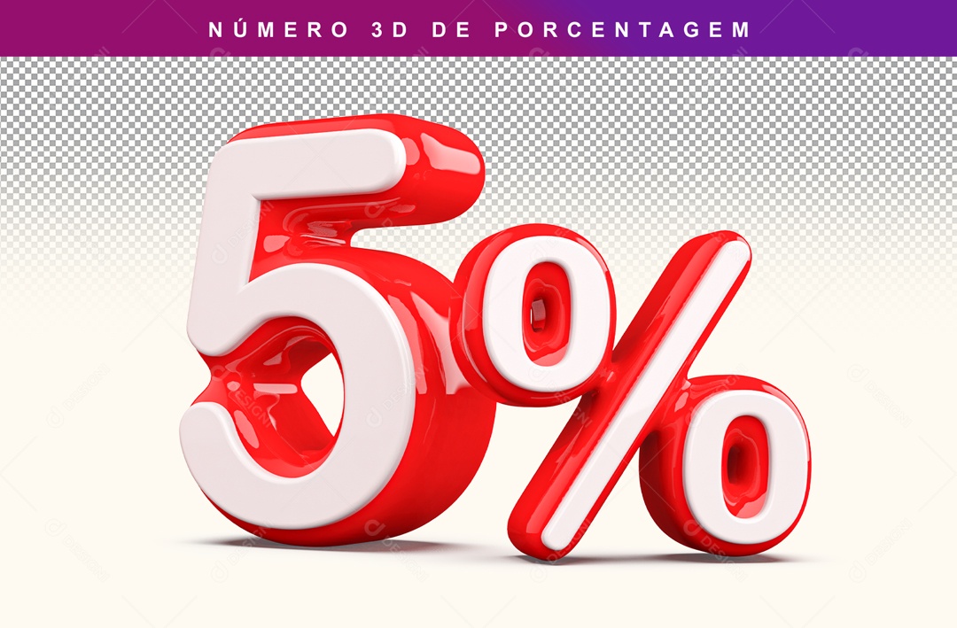 Número 3D Branco e Vermelho 5% Para Composição PSD