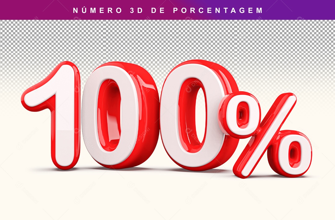 Número 3D Branco e Vermelho 100% Para Composição PSD