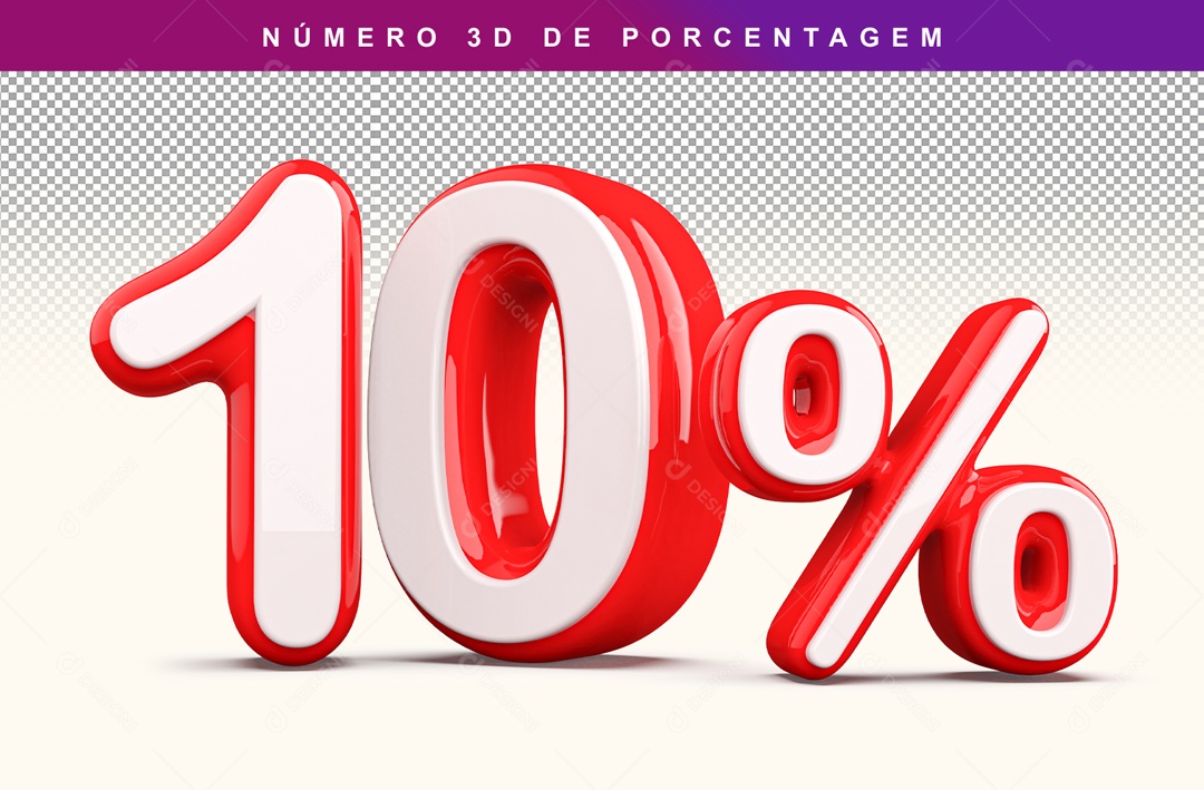 Número 3D Branco e Vermelho 10% Para Composição PSD