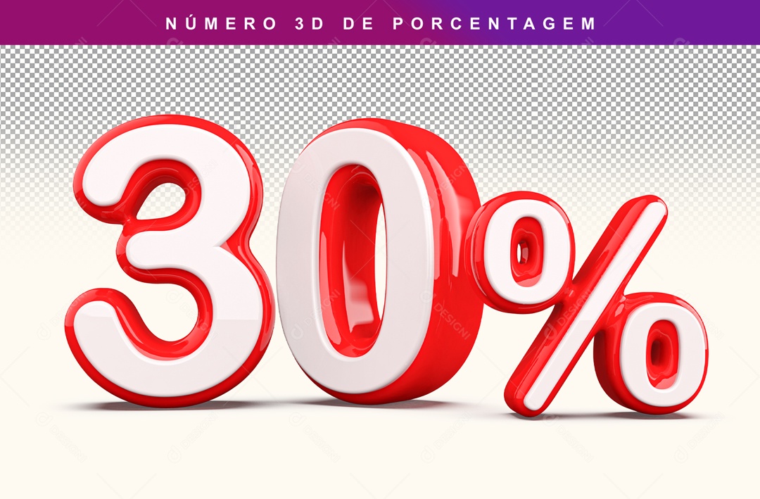 Número 3D Branco e Vermelho 30% Para Composição PSD