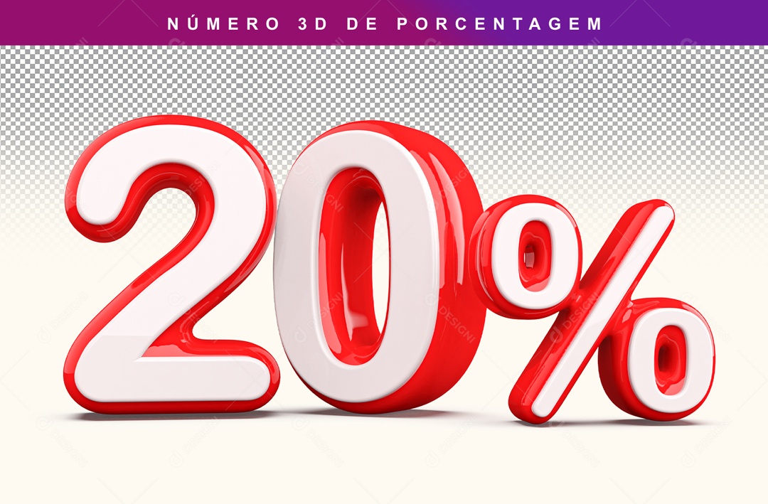 Número 3D Branco e Vermelho 20% Para Composição PSD