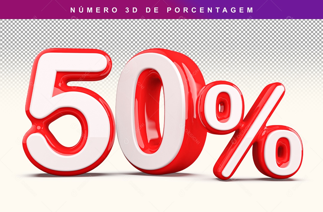 Número 3D Branco e Vermelho 50% Para Composição PSD