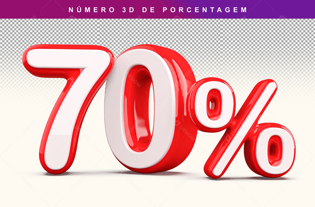 Número 3D Branco e Vermelho 70% Para Composição PSD