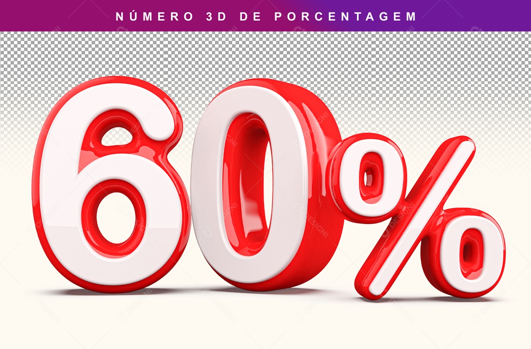 Número 3D Branco e Vermelho 60% Para Composição PSD