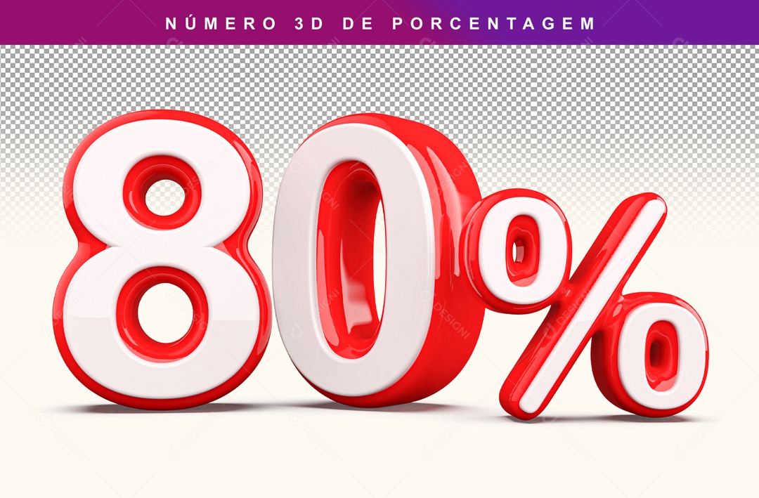 Número 3D Branco e Vermelho 80% Para Composição PSD