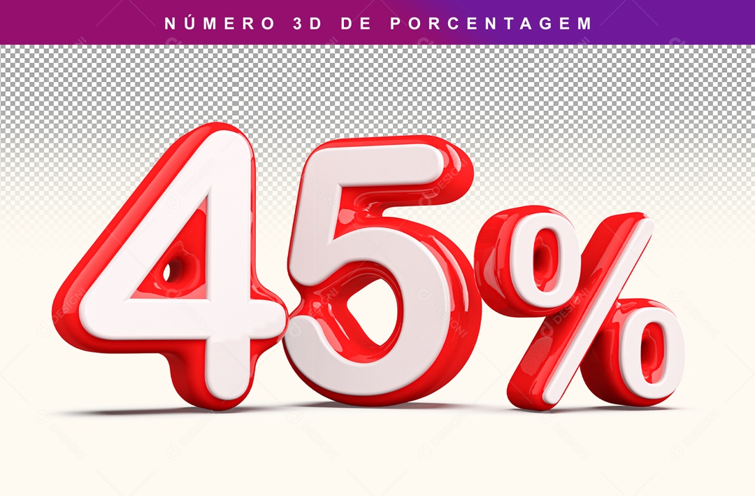 Número 3D Branco e Vermelho 45% Para Composição PSD