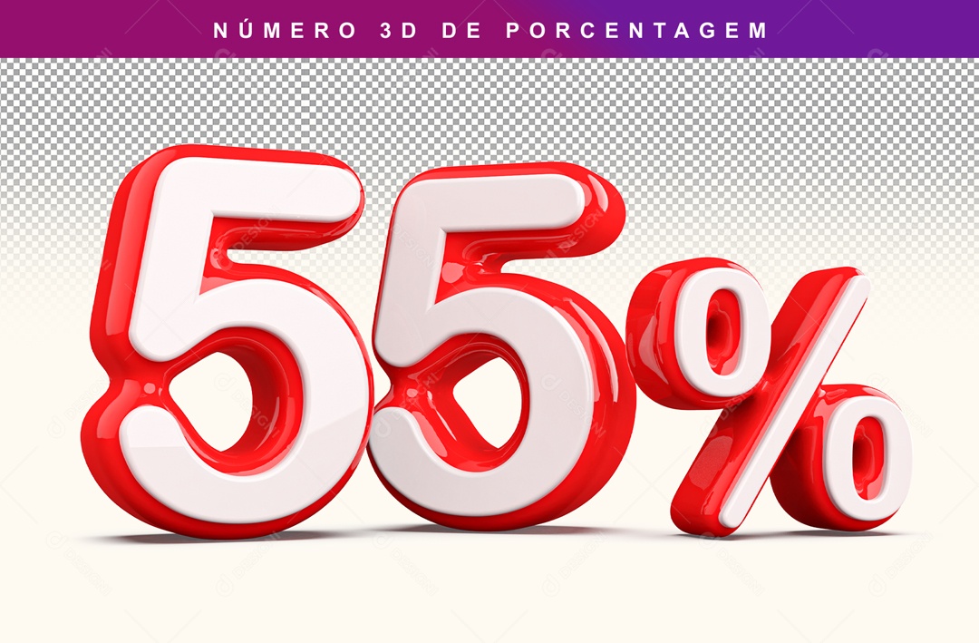 Número 3D Branco e Vermelho 55% Para Composição PSD